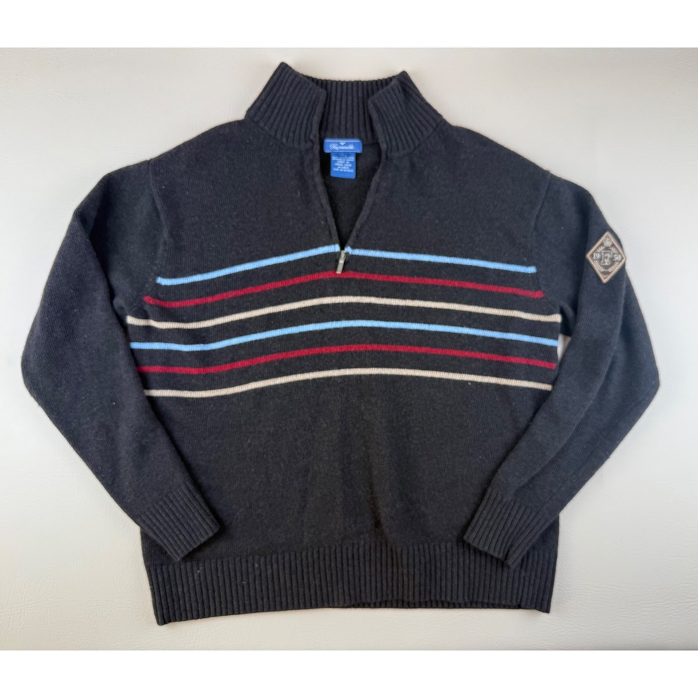 Striped Merino Wool Quarter‎ Zip Mens Large Black Grandpa Faconnable